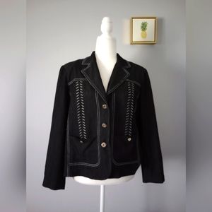 Lana Lee Jacket Blazer color black button Front 2 Pockets size 14 Good Condition